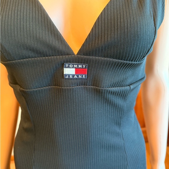 Tommy Jeans Badge Mini Black Dress V-Neck Polyester Spaghetti Straps Medium - Picture 5 of 16